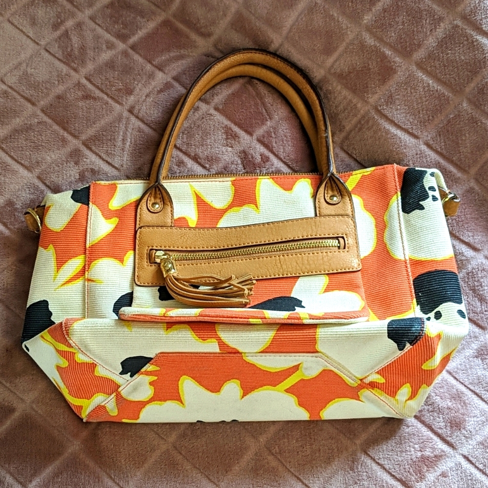 Relic By Fossil Orange Floral Too Handle Bag - image 1